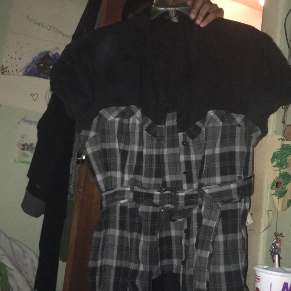 Black and gray flannel type cute blouse!